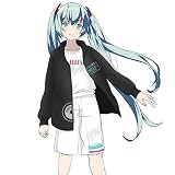 MZYSTJ Miku 初音ミク 印象パーカー Tシャツ 半ズボン コスプレ衣装 男女兼用 春秋服 (長袖Tシャツ,L)