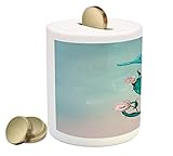 SurrealisticコインボックスBank by lunarable、タツノオトシゴwithローズ花Nautical Inspired Underwaterデザイン、印刷セラミックコイン銀行お金ボ
