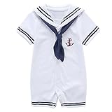 YUEGUANG ベビー服 ロンパース 半袖 セーラー服 海軍風 夏 新生児服 前開き 男女兼用 赤ちゃん 出産祝い 綿100% (M)