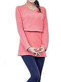 (オーセンティック) AUTHENTIC マタニティ 授乳服 授乳口 付 トップス Tシャツ Vネック 授乳 裏起毛 (L, レッド)