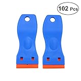 OUNONA ビニールデカールステッカーを取り除くための2本のかみそりのスクレーパー100枚の交換可能なかみそりの刃（青）のウィンドウガラスフィルムの接着剤