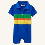 ポロラルフローレン チェストボーダー ショートオール 青 (男の子3～9か月用) 6M [並行輸入品]