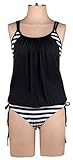 FlorataレディースビキニセットストライプLined Up Double Upタンキニスイムウェア水着ビーチウェア カラー: ブラック