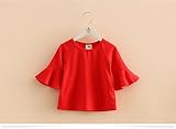 Star Baby子供がラッパ袖シャツ2017春子供服の児童丸首シャツ新型女児上着-SMX009 (140cm, Red)