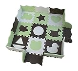 Foam Play Mat for Tummy Time, Crawling & Play. Non-Toxic, Extra Thick Tiles (Green/Brown/White) by W