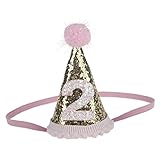 Liebeye 帽子 誕生日 数字　子供 キラキラ ボンボン もこもこ ローズ クラウン 髪アクセサリー 飾り 誕生日 高級感 誕生日お祝い かわいい ギフト ゴールド+ピンク辺 2