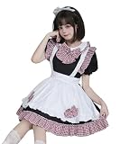 [AOTYP] メイド服 コスプレ コンカフェ メイド チェック柄 ショート丈 メイドコスチューム ハロウィン仮装 レディース ギンガムメイド 一式 こすぷれ イベント パーティー 大人 ハロウィン 学園祭 撮影 オタクダンス 白赤 S