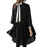 （Galette des Rois） b01bk3XL レディース ドレス 結婚式 お呼ばれ ワンピース ひざ丈 フォーマル リボン 黒 シフォン チュニック 七分丈 aライン マタニティ ラウンド 