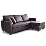 タンスのゲン ポケットコイル 3人掛け コーナー ソファセット ソフトレザー カウチソファ オットマン 3人掛けソファ クッション付 ブラウン 31200011 BR