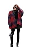 レトロ ゆったり ウール チェック ジャケット コート (M, レッド)