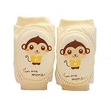 ベビー用品　膝当て　パッド入れ赤ちゃんの膝保護　可愛い柄　繰り返して利用できる (イエロー猿)