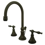 キングストン真鍮ks298 NL知事Widespread洗面所蛇口真鍮ポップアップとメタルレバーハンドル 8-Inch Adjustable Center KS2985NL