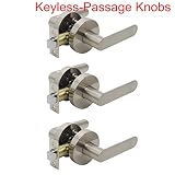 Probrico内部ラウンドPassageキーレスドアノブレバードアロックLockset withoutキードアハンドルサテンニッケルfor Hallクローゼット Door Lever-DL03 HM