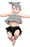 かわいい赤ちゃん女の子ストライプOff Shoulder ElasticファッションSummer Outfit Shortsブラウス+リボンカチューシャ2個入り
