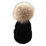 MIOIM ニット帽 キッズ ニットキャップ 無地 ふわふわ ポンポン ビーニー 折り返し 暖かい 防寒 ベビー 帽子