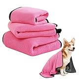 ペット用 タオル 超吸水 給水 速乾 厚手 超ソフト 大判 マイクロファイバー 柔らか 犬用タオル 犬猫兼用 小中大型犬 (ピンク, M)