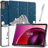 タッチペン1本 フィルム2枚付 Lenovo tab7 / Lenovo Tab M10a 5G LET02 対応 ケース兼用 レノボ タブ7 / AUタブ M10a ソフトバンク A301LV タブレットカバー おしゃれ かわいい 柄入り 耐衝撃 薄型 軽量 オートスリープ機能 法人大量注文対応応 (T0249-Tab7-Lazycat)