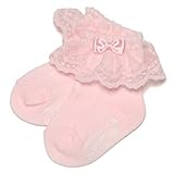 レースフリル＆リボンつき柄ソックス ピンク 11-13cm