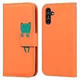 TEDTIKJT Samsung Galaxy A55 5G ケース 手帳型 サムスン ギャラクシー A55 5g カバー スマホケース 衝撃吸収 全面保護 SC-53E 手帳型 カード収納 高级PU 便利 内蔵マグネット 漫画のキャラクター レザー 財布型 携帯カバー スタンド機能 Galaxy A55 5G SCG27 6.5インチ 手帳型 ケース (オレンジ色のカエル)