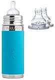 Pura Kiki Stainless Steel 9 Ounce Vacuum Insulated Infant Bottle plus 2 XL Sipper Spouts Aqua [並行輸入品