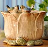 かわいい 小鳥モチーフ付き お花みたいな フラワーポット 底穴有りタイプ
