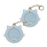 缶バッジケース かわいい 猫型 缶バッジカバー PUレザー キーホルダー式 透明 かんばっじ保護 収納 コレクション ディスプレイ アニメグッズ 58mmバッジ 対応（58mm ライトブル 2枚）