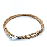 [シルバーワン] on 本革 編み込み レザー チョーカー 茶色[3mm 60cm]シルバー925ネックレス メンズ 革紐