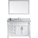 Virtu USA ms-2648-wmsq-wh-002 Victoria 48 "シングル洗面化粧台with Marble andスクエアシンク上部をポリッシュクローム蛇口、ミラー、ホワイト