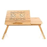 OGORI 天然木製 竹繊維 ノートパソコンスタンド 簡易テーブル ローテーブル 折りたたみ 角度調整 パソコンデスク 引き出し収納付き 補助テーブル 介護テーブル 花柄 CT02