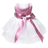 (イーエフイー)EFE　ベビー　赤ちゃん　チュチュ　プリンセス　ワンピース　パーティー　ドレス　真珠ネック　ノースリーブ　結婚式　リボン飾り　0-9月 ホワイト＆ピンク 80