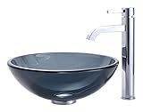 Kraus C-GV-104-12mm-1007CH Clear Black Glass Vessel Sink and Ramus Faucet Chrome by Kraus