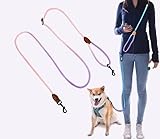 犬 リード ショルダーリード 2.4m ロープ 小型、中型、大型犬用リード 肩掛け ハンズフリー たすき掛け 斜め掛け 多機能 (パーブル×ピンク, L)