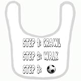 BABY BIB 1076 BLUE RIM STEP 1 CRAWL STEP 2 WALK STEP 3 FOOTBALL QUALITY FUNNY BABY BIB by SIGNS 2 AL