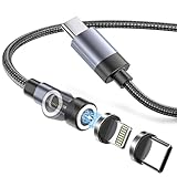 マグネット 充電ケーブル 急速充電 PD60W対応 i製品 1M 7ピン TYPE-C/TYPE-L 540度回転可能 磁石 防塵 片手操作 for iPhone/iPad/Macbook/USB-CMatebook/Airのusb c ケーブル マグネット多設備対応 (1mマグネットケーブル&ライト二グコネクタ1個&タイプCコネクタ1個)