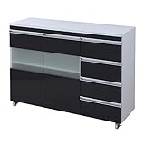 おしゃれモダン家具収納 Parl 鏡面カウンターワゴン 扉収納 120cm幅収納 引き出し付き ホワイト 型番 :FPL-0004-WH 09K