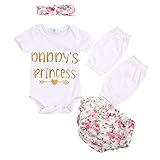 Canis 4pcs /セット新生児赤ちゃん女の子ボディスーツロンパース花柄フリル付きショーツヘッドバンドLeg Warmers服服装 カラー: ホワイト