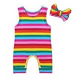 （イーエフイー）EFE 幼児 ロンパー ヘッドバンド セット 赤ちゃん 女の子 虹 縞模様 夏 可愛い 子供服 マルチカラー 90