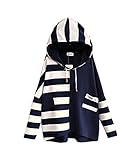 Bling Cat レディース 森ガール 服 長袖 フード付き パーカー 大きいサイズ 春 秋 冬 シンプル ゆったり プルオーバー 黒 ネービー (フリー, ネービー)