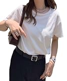 [神戸レタス] Tシャツ レディース トップス 半袖 丸首 綿100% カジュアル 仕事 通勤 バイト おしゃれ [C5106]L オフホワイト1