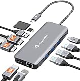 NOVOO USB C ドッキングステーション 4K トリプルディスプレイ 11-in-1 デュアル 4K@60Hz USB C HDMI ハブ【DP/2 HDMI/4 USB/PD 100W急速充電/SD/TF/イーサネット】