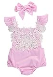 StylesILove幼児ベビーガールズフリルキャップスリーブ花柄レースロンパースとヘッドバンド カラー: ピンク