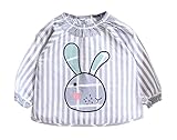 C-Princess ベビー 防水 長袖 スモック 食事 エプロン 幼児 赤ちゃん ビブ スタイ ガウン うさぎ柄 可愛い 女の子 幼稚園 保育園 出産祝い グレー*ストライプ 90