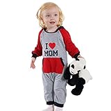 ベビー服 キッズ カバーオール ロンパース 長袖 コットン ジャンプスーツ 男の子 女の子 フード付き オーバーオール (90CM(13-18ヶ月), I LOVE MOM)