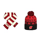 NCAA Wisconsin Badgers Striped Rugby Scarf and subarticビーニー帽子2パックバンドル