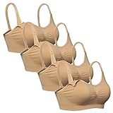 iLoveSIA (アイラブシア) マタニティ ブラジャー 前開き 授乳 ノンワイヤーブラ レース付 4枚セット ベージュ L