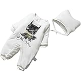 【SEBLES】ベビー服 カバーオール 帽子 セット 長袖 長ズボンアニマル キャラクター 新生児 ユニセックス スーツ 冬(ホワイト-バットマン,59cm)