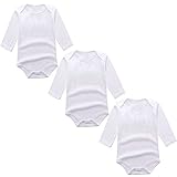KISBINI ベビー服 赤ちゃん 服 ベビー ロンパース 男の子 女の子 長袖ボディースーツ 3枚セット（0-24ヶ月） (10-12ヶ月, ホワイト)