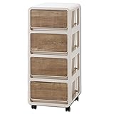 木目調プラスチック収納ボックス 引き出しタイプ バウム 4段 No.4 キャスター付き 完成品 収納棚 収納チェスト 木製風前板 収納ケース 引き出し 小物入れ おしゃれ (4段タイプ, 木目調前板 No.4)