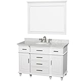 Wyndham Collection Berkeley 48 inch Single Bathroom Vanity in White with White Carrera Marble Top wi