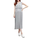 Spinas(スピナス) マタニティ ノースリーブ マキシ ロング ワンピース 授乳 口 M～XL　全2色（グレー ネイビー） (L, グレー)